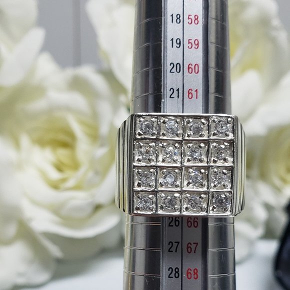 935 Silver Men Vintage Jewelry Wedding Ring Round Cubic Zircon - Picture 8 of 9